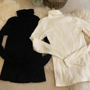 BUNDLE x3 Old Navy Plush Ribbed Turtleneck XS Tall — Black & Ivory & dark green